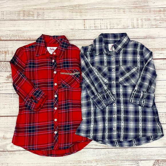Girls Pretty in Plaid Button Up Shirt 2-Piece Set - Picture 1 of 8